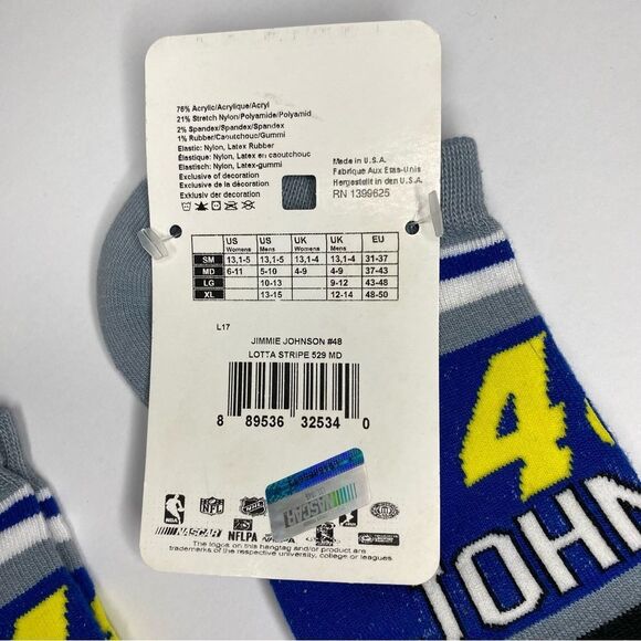 For Bare Feet Jimmie Johnson #48 Blue Yellow Stripe Ankle Socks M 6-11 W 5-10 M - Picture 8 of 10